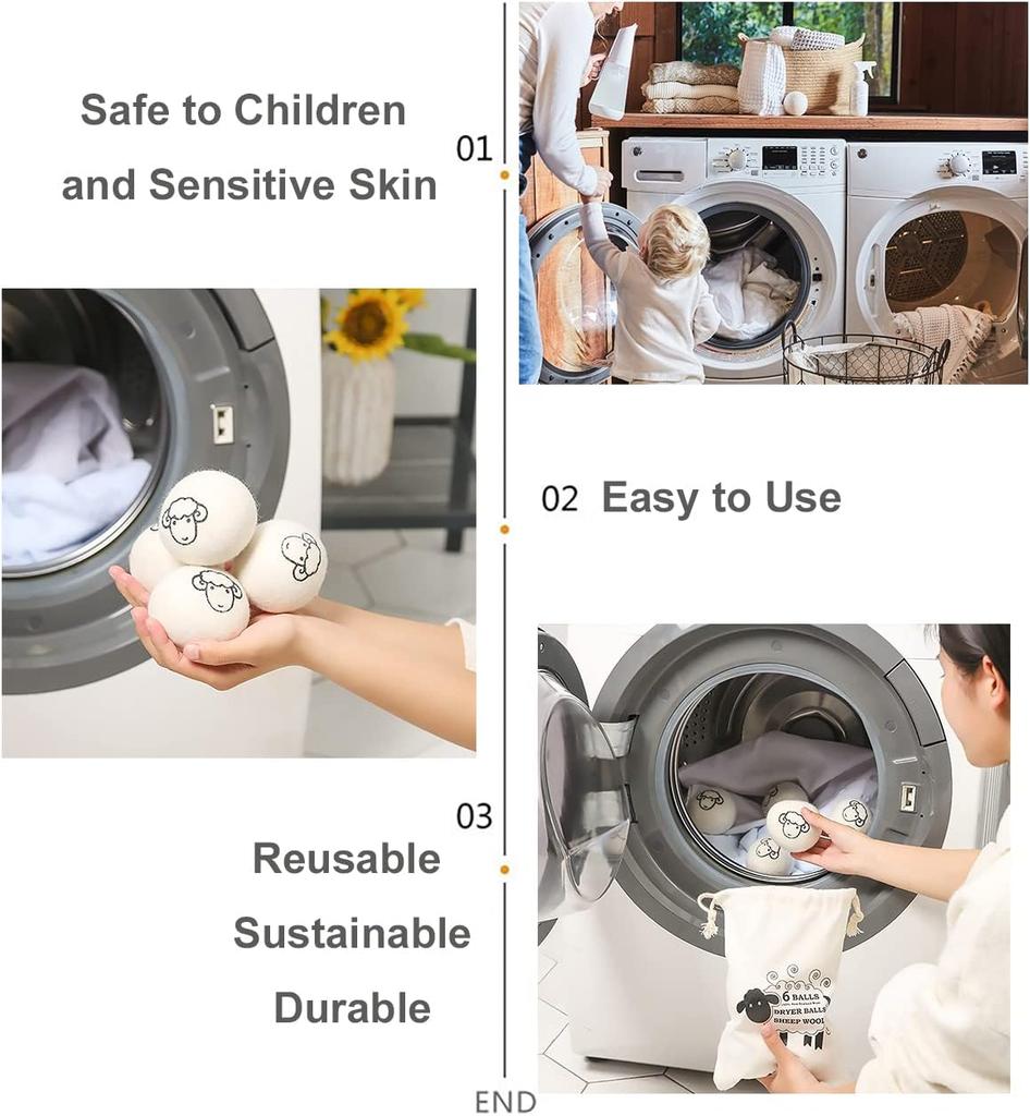 6Pcs Wool Dryer Balls Reusable Laundry Balls Home Washing Clothes Softener Anti-Entanglement Drying Balls Washing Accessories