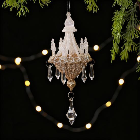 Glitter Chandelier Ornament 7 Inch Sparkling Acrylic Chandelier Christmas Tree Ornaments with Faux Crystal for Trees Doors Holiday Home Decor