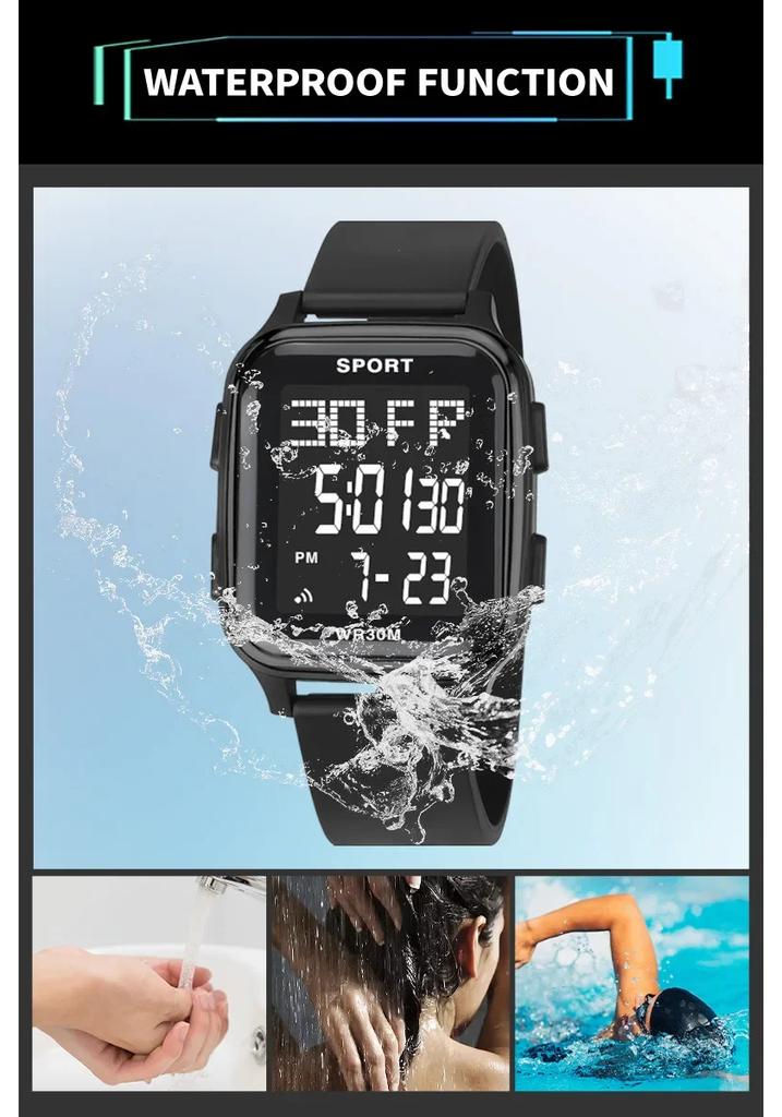 YIKAZE Sports Watch for Men Waterproof Multifunction Electronic Watch Ultra-thin Men's LED Digital Wristwatch for Man Student