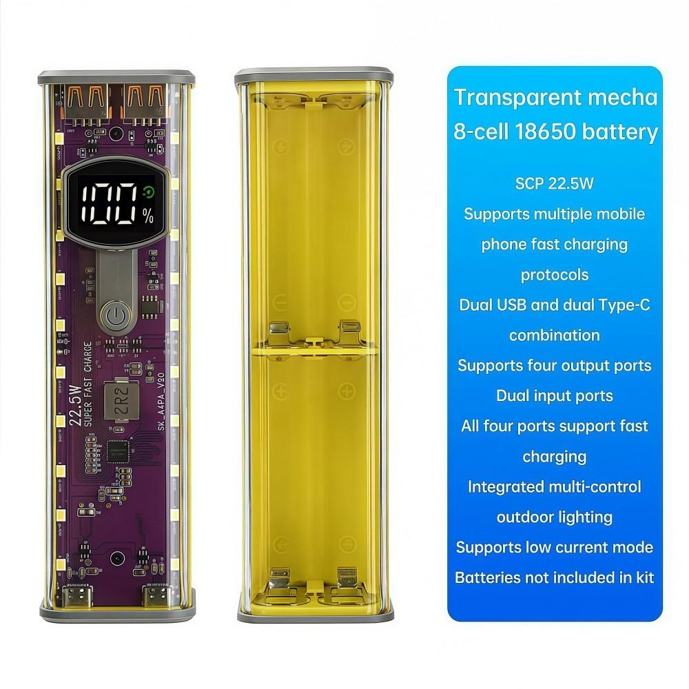 

Корпус Power Bank 22.5W 45W 8x18650, Быстрая зарядка, Порты USB+Type-C, Бокс для хранения аккумуляторов, Прозрачный LED-экран, DIY Box для аккумуляторов