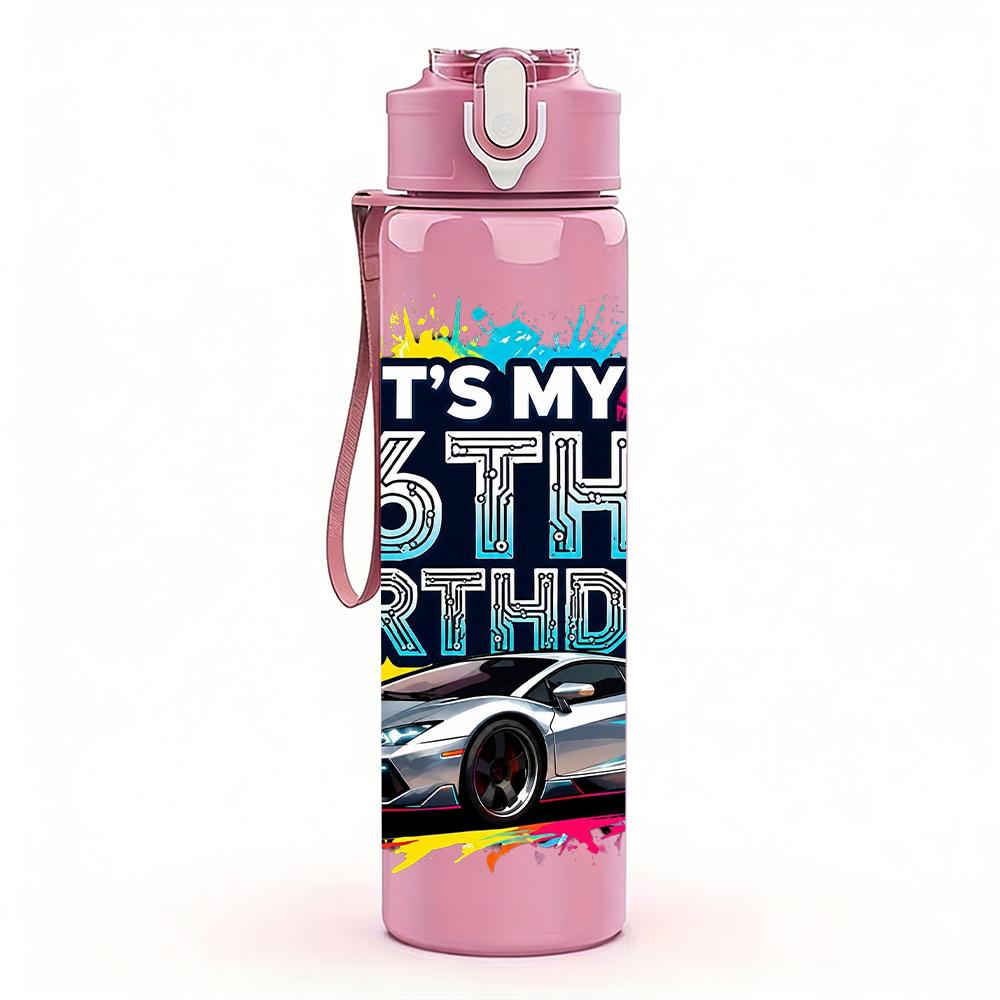 1PC It Is My 6th Birthday Modern Race Car 750ml Color Plastic Water Bottle Leakproof Flip Straw Lid For Sports Office Home Use