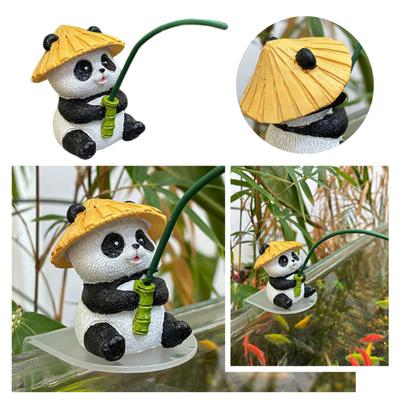 Yousheng Cartoon Panda Fishing Figurine Sitting Panda Resin Statue Sculpture Outdoor Yard Fishpond Aquarium Fish Tanks Edge Decoration Ornament