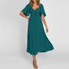 Women's Casual Dresses, Short Sleeve Tie V Neck Ruffled Midi Flowy Dress Women's V Neck Short Sleeve Summer Maxi Dress