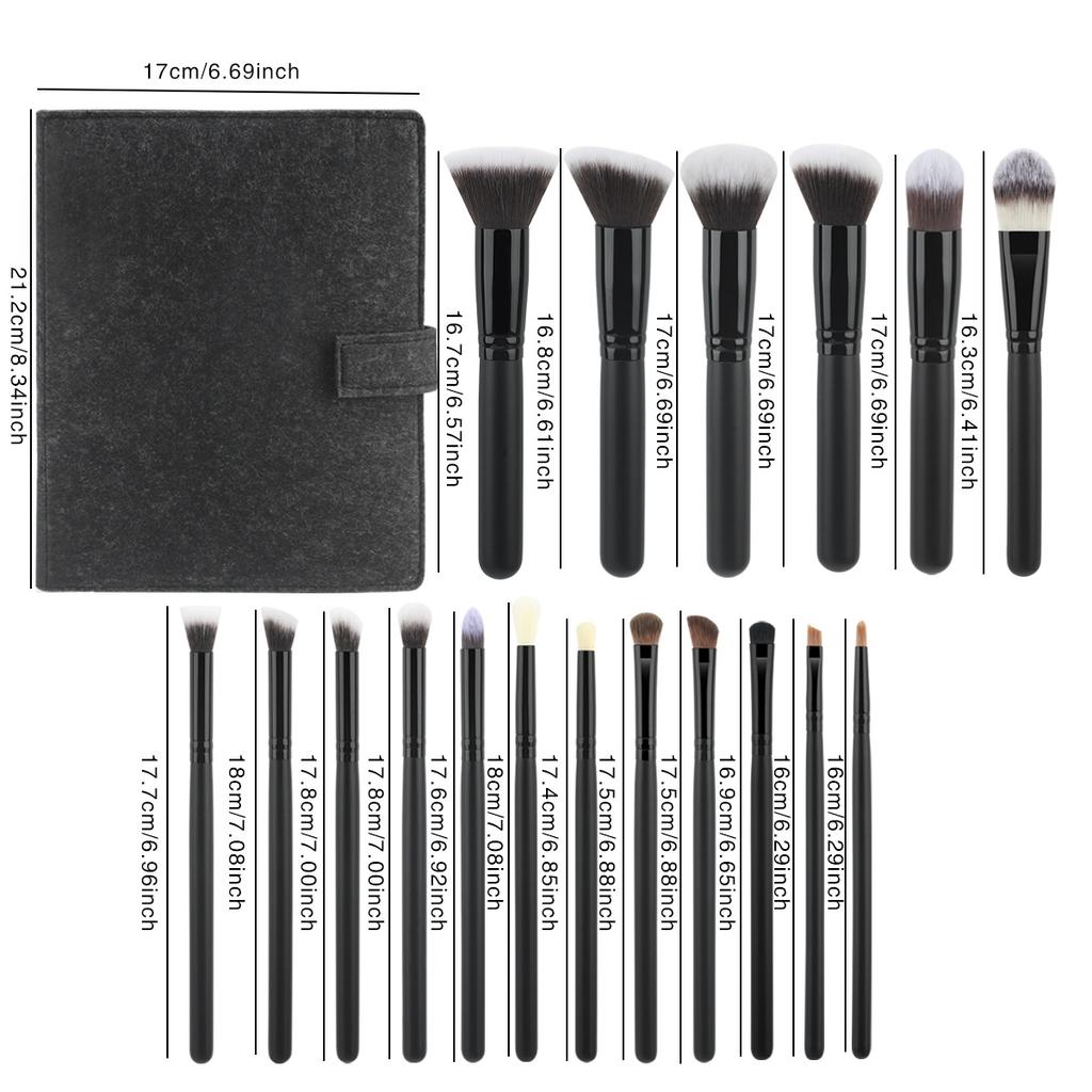 18 Ya Black Handle Makeup Brush Set Cangzhou Soft Hair Loose Powder Brush Foundation Brush Eyeshadow Brush with Velcro Bag