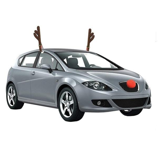 Reindeer Decoration Car Vehicle Nose Horn Costume Set Rudolph Christmas Reindeer Antlers Red Nose Ornaments Elk Antlers-M53K