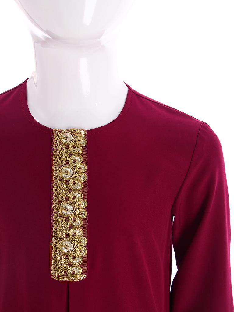 Dívčí muslimské šaty Abaya Kulatý výstřih Dlouhý rukáv Maxi délka Kostým na ramadánovou párty