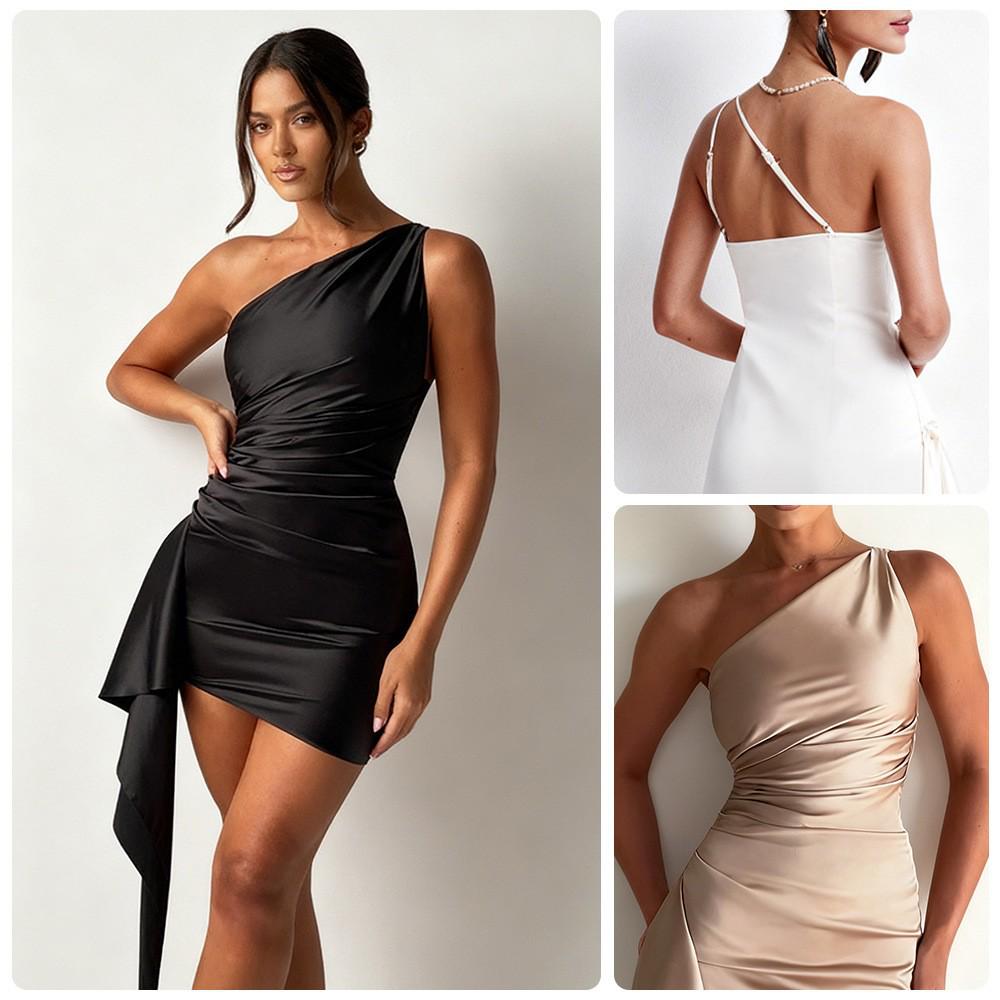 European American Women's Sexy One-Shoulder Slim-Fit Summer Dress