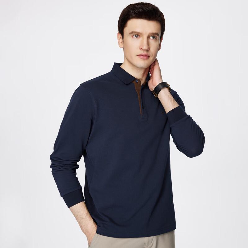 Shanshan Men's Pure Cotton Suede Placket Polo Long-Sleeve T-Shirt