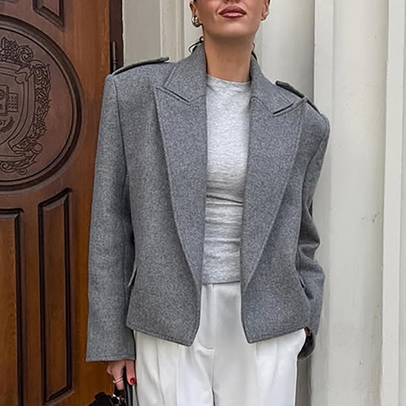 

Европейский и американский осенне-зимний шерстяной костюм: Женское пальто кэжуал с широким лацканом класса люкс M