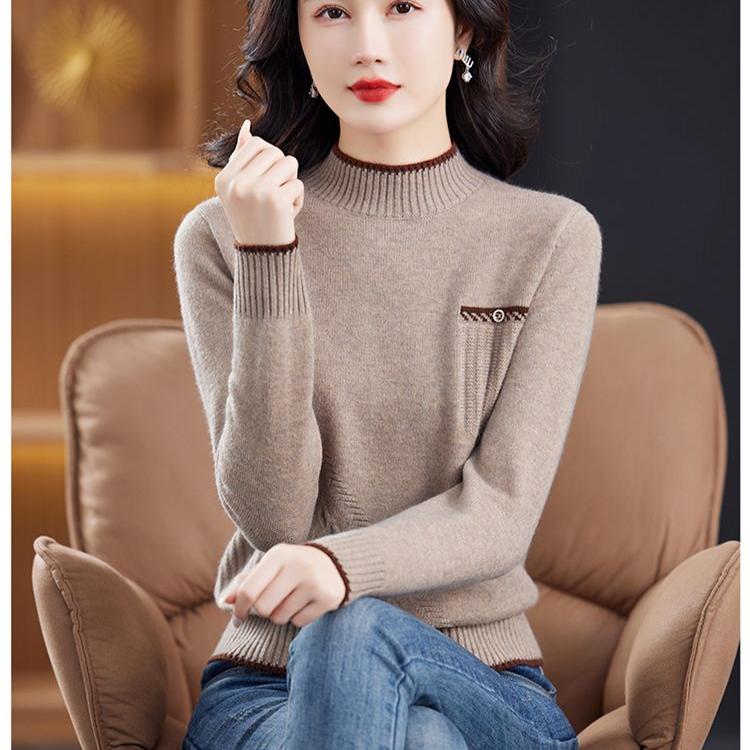 Semi-high-neck Sweater Women's Autumn and Winter Thickened Knitted Sweater Top Loose Pullover Base Loose Sweater