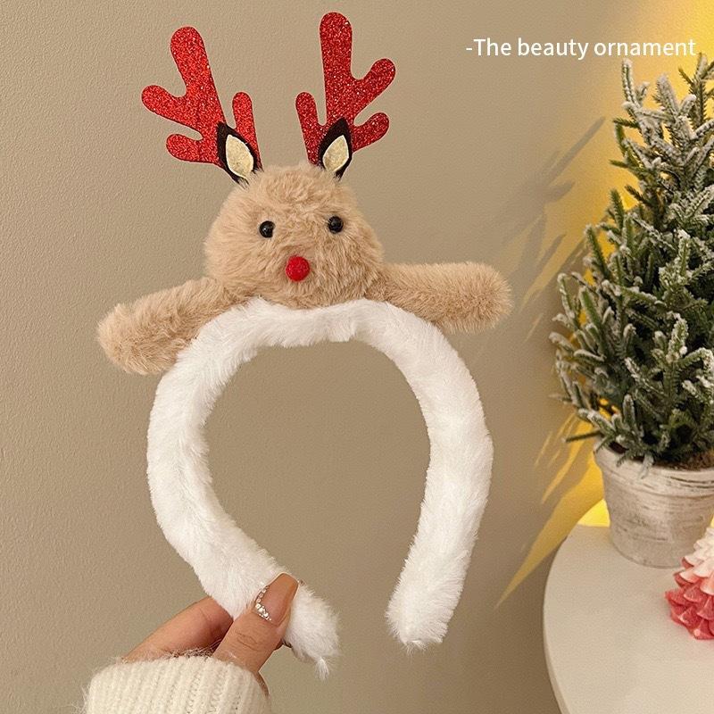 Plush Reindeer Antlers Hair Hoop for Girls, Christmas Party Cosplay Headband, Unique Festive Gift Hair Accessory