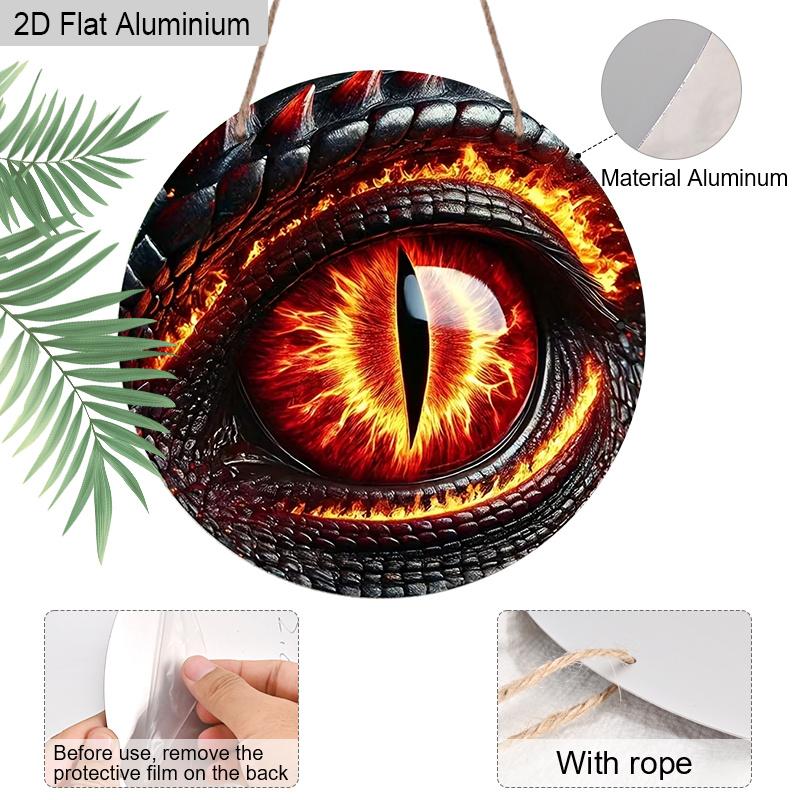 2D Flaches Aluminium Feuriges Drachenauge Rundes Metallschild, Fantasy Monsterauge Kranzschild für Haustür, Vorgebohrte Löcher zum einfachen Aufhängen, Osterdekoration
