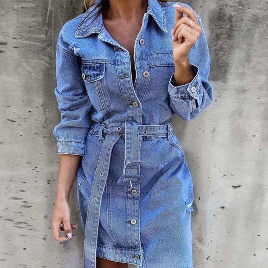 Buy Denim Dress Single-breasted Belt 