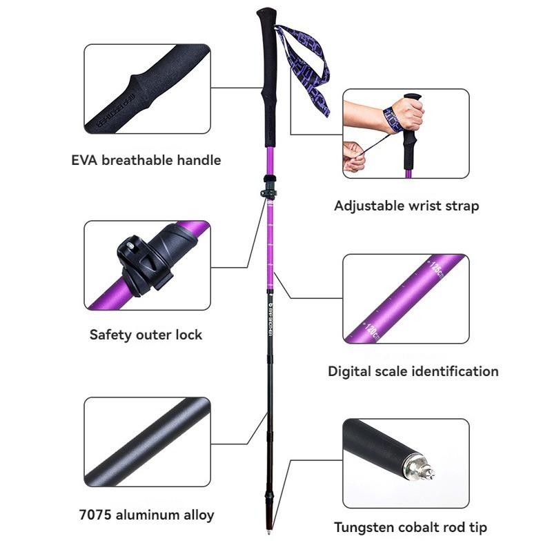 Outdoor Trekking Pole 7075 Aluminum Alloy Z Shape Foldable EVA Handle Adjustable 5-Section Hiking Nordic Walking Climbing Stick