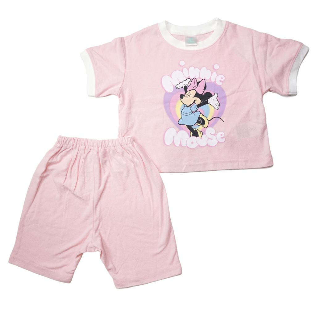 Takihyo Disney Minnie Mouse Pajama Short Sleeves Baby Size 90 Set, Roomwear, Pear-Textured, + 6-Length Pajamas, Pink, (Product Code 215102712)