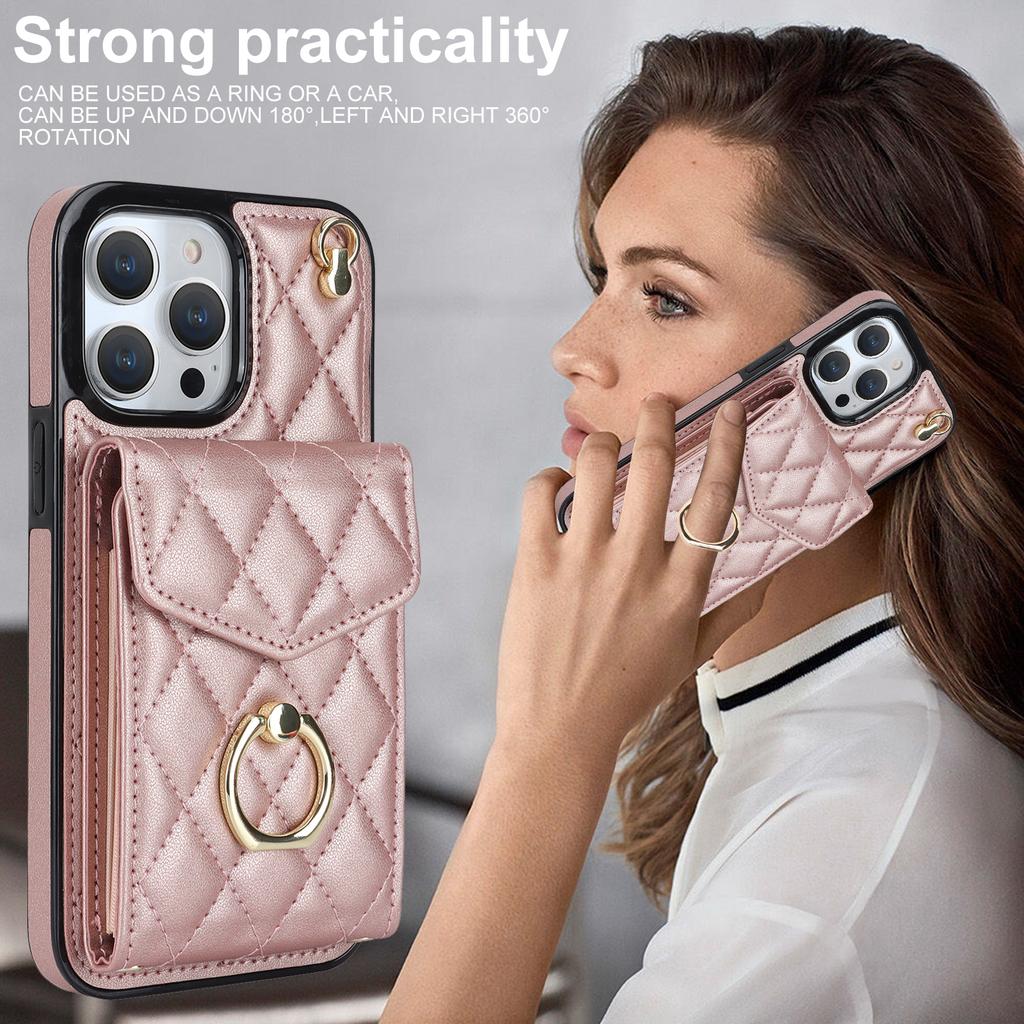 Dla iPhone 15 Pro Max Etui Blokujące RFID Wstrząsoodporne Wiele Przegródek na Karty Ring Podpórka Skórzane PU+TPU Pokrowiec na Telefon