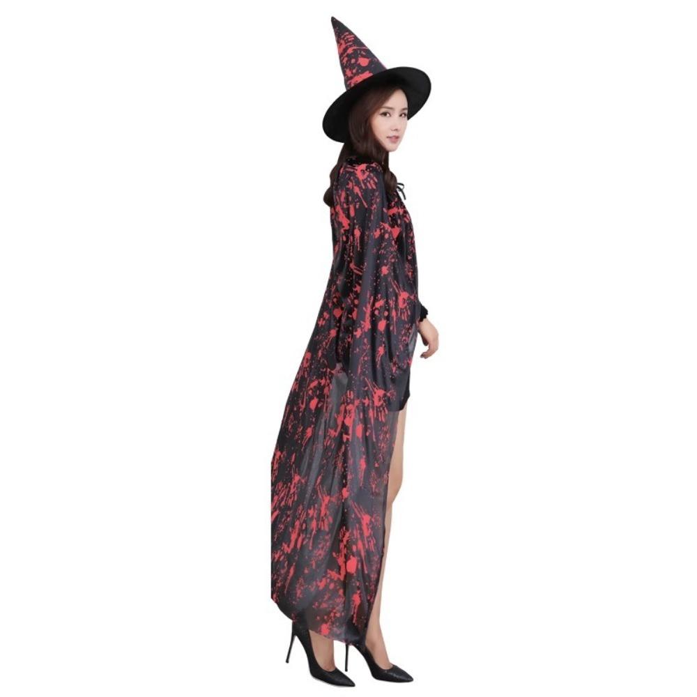 Blood Printed Halloween Blood Costume Cosplay Props Horror Cape Witch Cloak Hat Set  Decoration