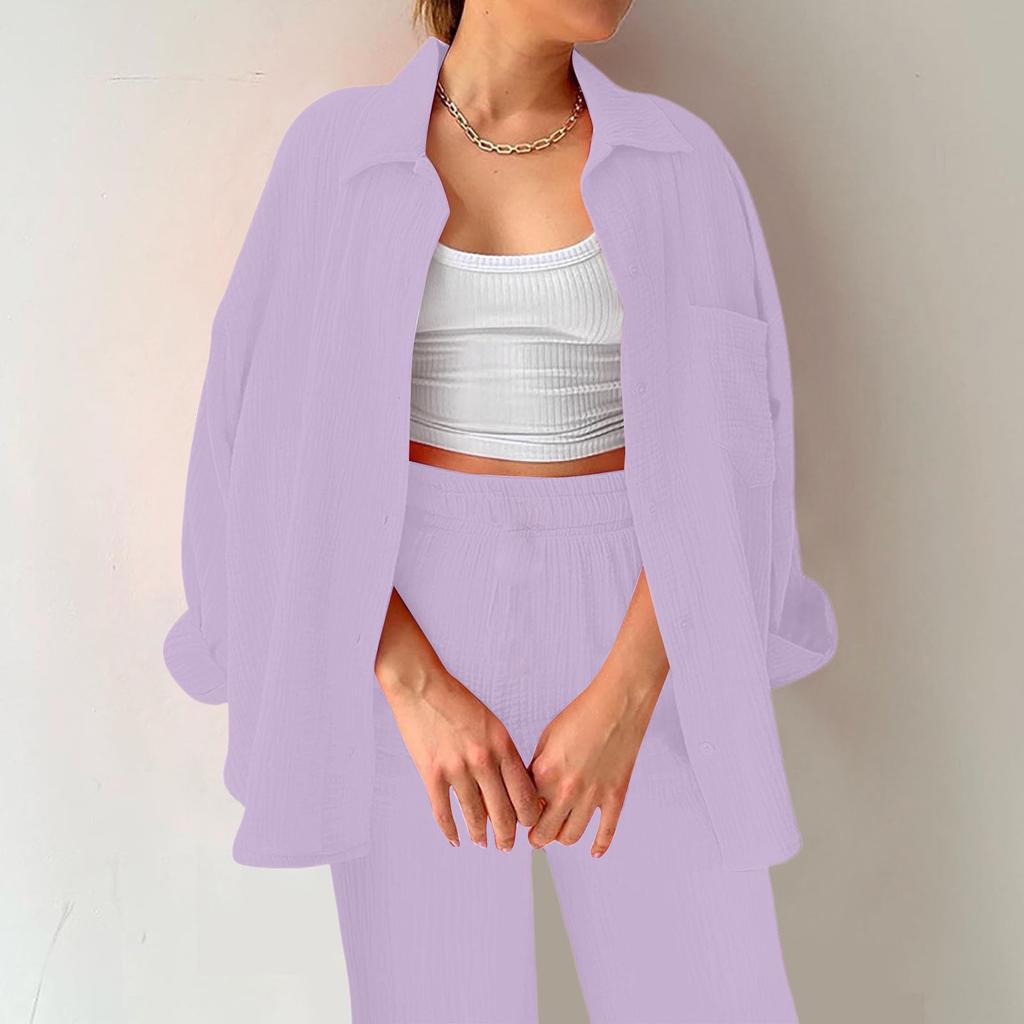 Two Piece Suit Women Summer Muslin Shirt And Trousers Clothes Two Piece Beachwear Suit Two Piece Suit Women