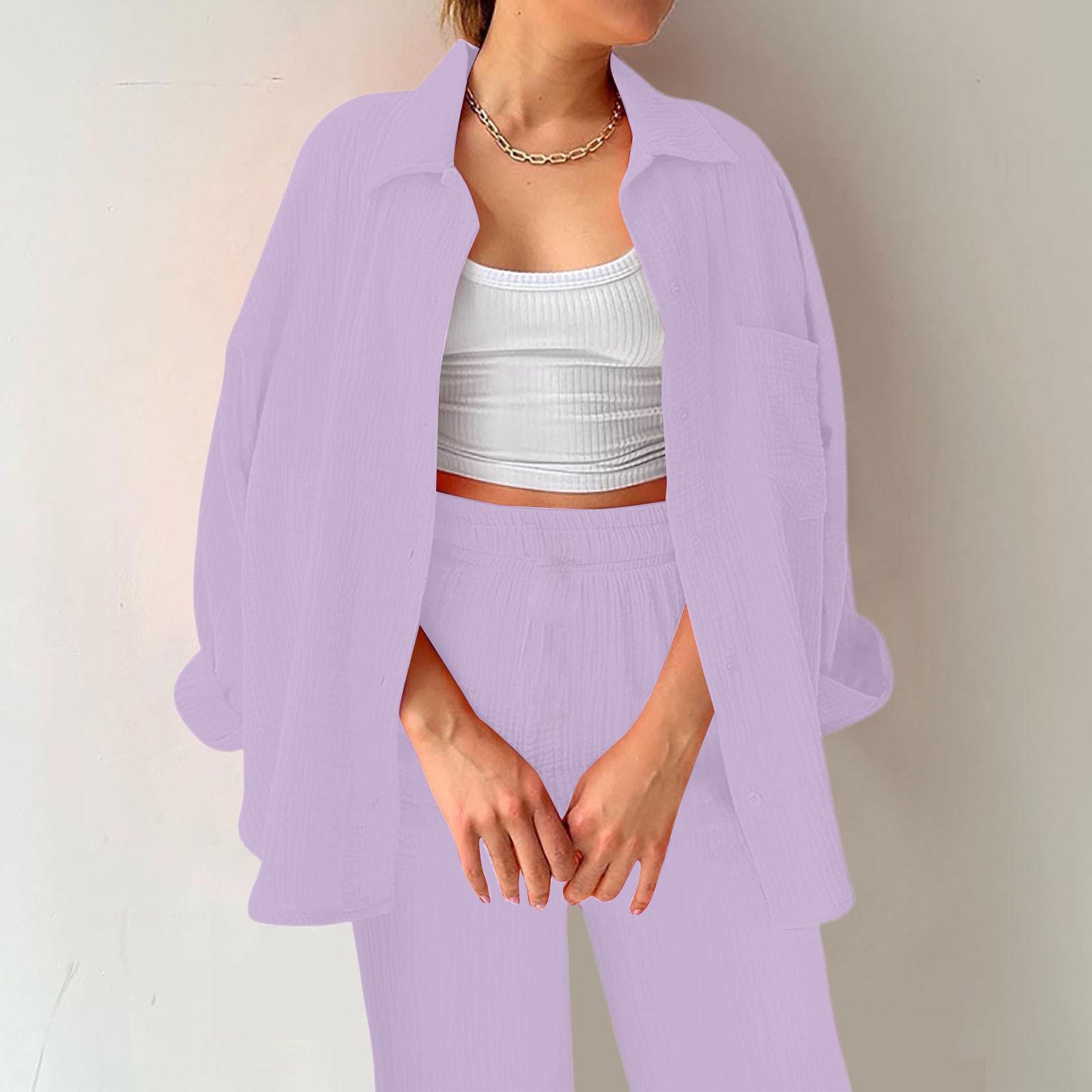 

Двухсекционный женский костюм летняя муслиновая рубашка и брюки одежда двухсекционный пляжный костюм двухсекционный женский костюм L