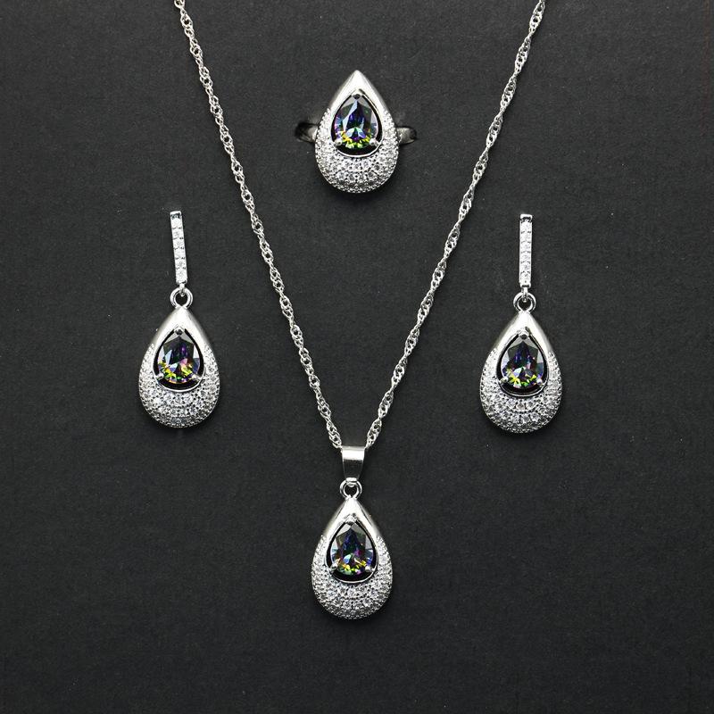 European and American Jewelry Temperament Fashionable Metal Sparkling Diamond Jewelry Water Droplet Gemstone Necklace Ring