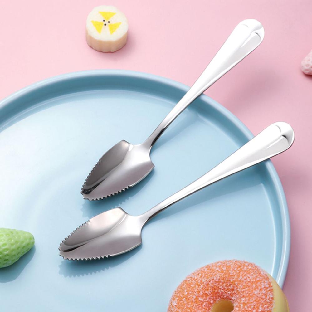 Steel Serrated Edge Scraping Kiwi Scoop Fruit Puree Tool Grapefruit Spoon Baby Food Processer