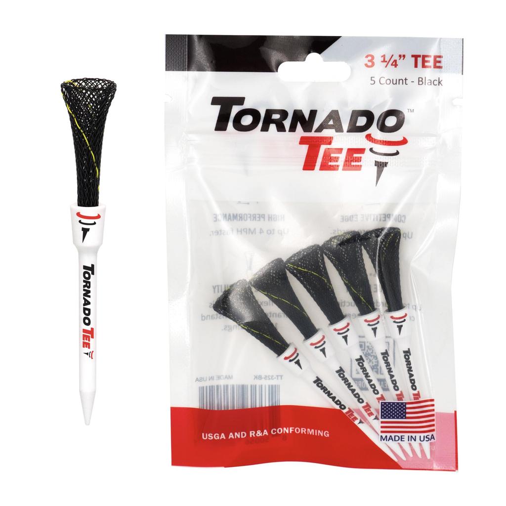 Tornado Tee Long Drive Golf Inches Pack of Tees, Black, 3.25 (82mm), 5, TT-325