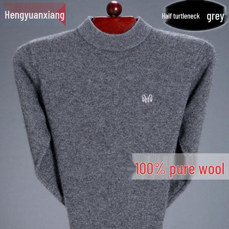 

Hengyuanxiang Men s High-Neck Pure Wool Sweater - Thickened Warm Winter Base Layer for Middle-Aged 185/3XL for 176—190 lbs