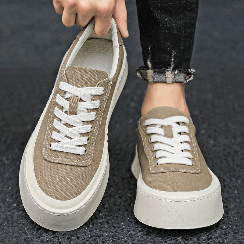 Fashion Sneakers Round Toe Lace Up Korean Style Male Shoe Plain Adults Luxury Sale Trends 2025 On Without Leather Men's Casual Shoes