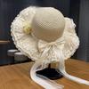 Summer Straw Hat With Lace Bow And Wide Brim For Sun Protection And Beach Vacation