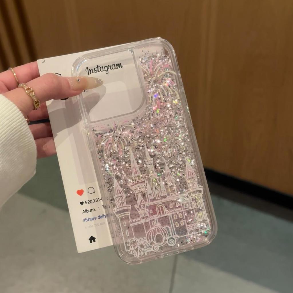 The New Firework Castle Silver Flake Sand Case Is Suitable for The Apple 16promax Transparent Iphone15 Advanced Protective Case