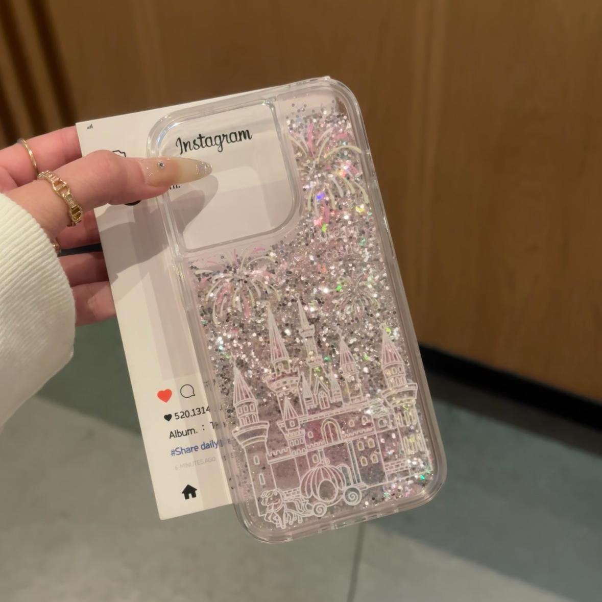 

The New Firework Castle Silver Flake Sand Case Is Suitable for The Apple 16promax Transparent Iphone15 Advanced Protective Case Apple 16PLUS