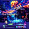 Onivein Blacklight Skull Forest Tapestry UV Reactive Skeleton Mushroom Waterfall Tree Tapestries Wall Hanging Aesthetic Tapestry for Bedroom Dorm