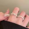 2pcs/set Silver Color Rings Double Hollowed-Out Imitation Pearl Adjustable Ring Women Fashion Light Luxury Party Jewelry
