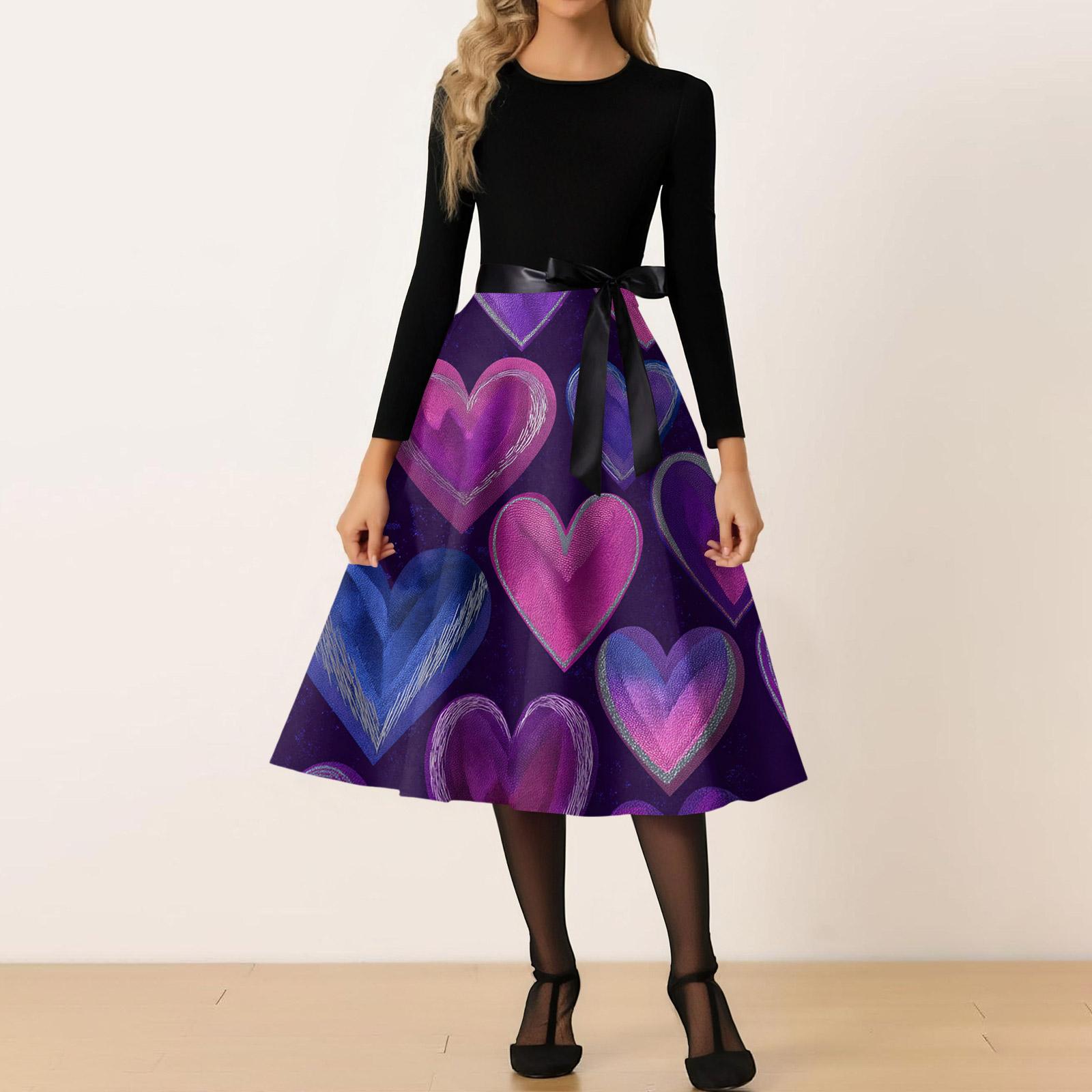 

Women s Casual Fashion Round Neck Valentine s Day Printed Retro Dress XXXL рожевий