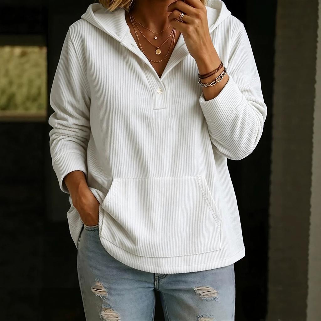 Damen Freizeit Locker Geschnittener Pullover Hoodie Langarm Farbe mit Taschen für Herbst Winter