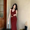 Red Flower Halter Neck Dress Women's Summer Dress Dress Pure Desire Slim Skirt Design Hip Wrap Long Dress