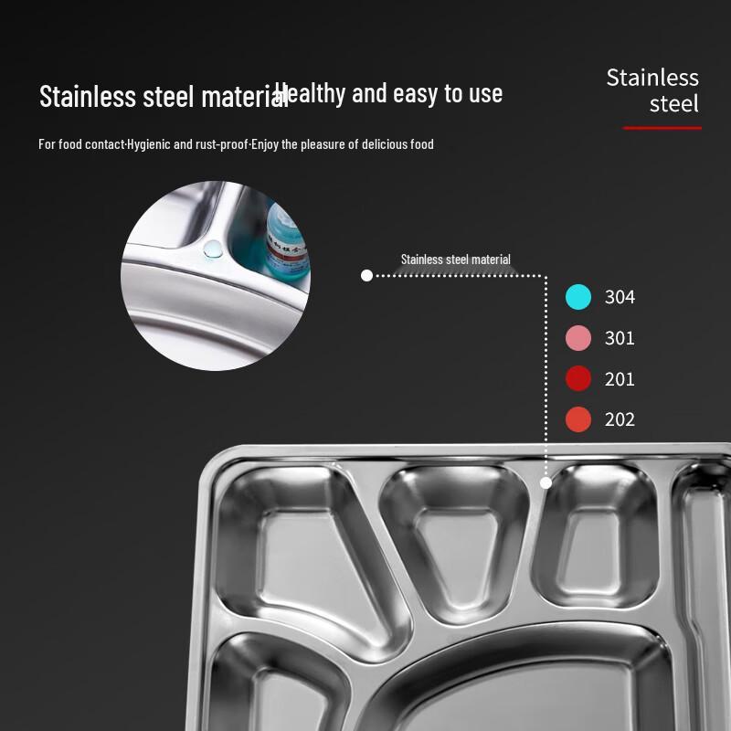 Jiwanggu 201 Stainless Steel 6-Compartment Deep Fast Food Tray