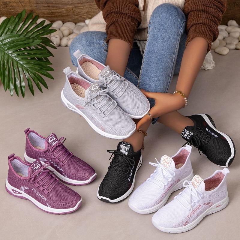Women's shoes spring breathable sneakers women's fashion versatile fly-woven shoes soft soles not tired feet single shoes comfortable mesh shoes