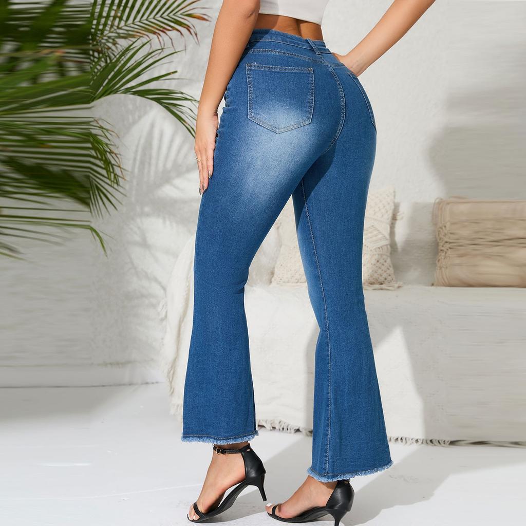 Girls Fashion High-Waisted Stretch Leg Slit Slim Jeans