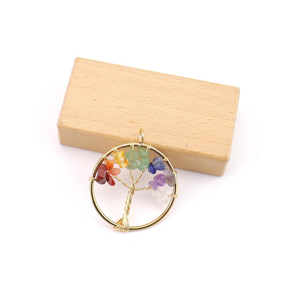 Seven-Color Natural Crystal Tree of Life Necklace Pendant with Crushed Stone, N737