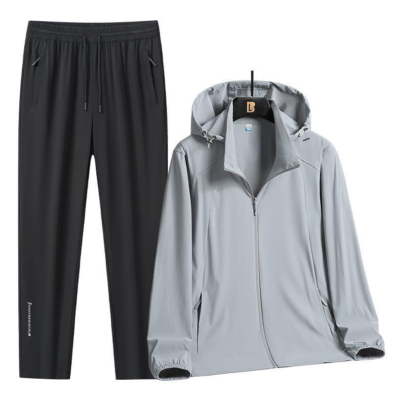 

Men s Summer Hooded Sun Protection Set - Elastic, Breathable, Ice Silk Quick-Drying Two-Piece for Outdoor Sports 3XL