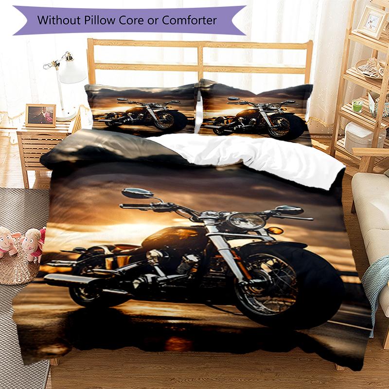 3pcs Motorcycle Bedding Set Duvet Cover Closure Includes 1 Duvet Cover & 2 Pillowcases, Soft and Comfortable for All Seasons.