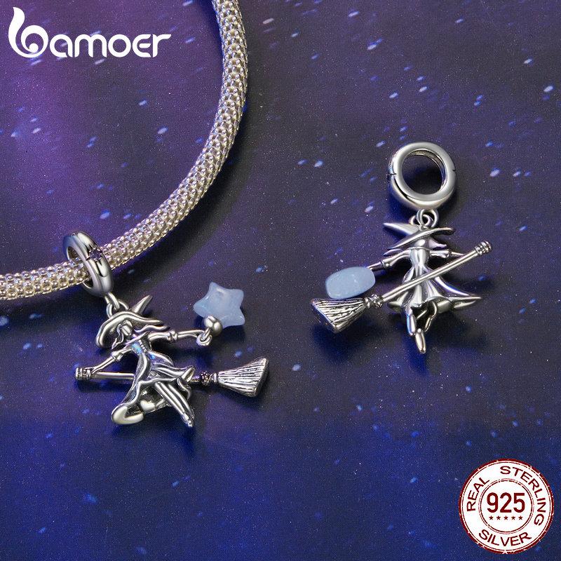 Bamoer Pevné stříbro 925 s čarodějnickým kloboukem/čertovským okem vejde originální náramek a náhrdelník Halloween šperky DIY bamoer kouzlo
