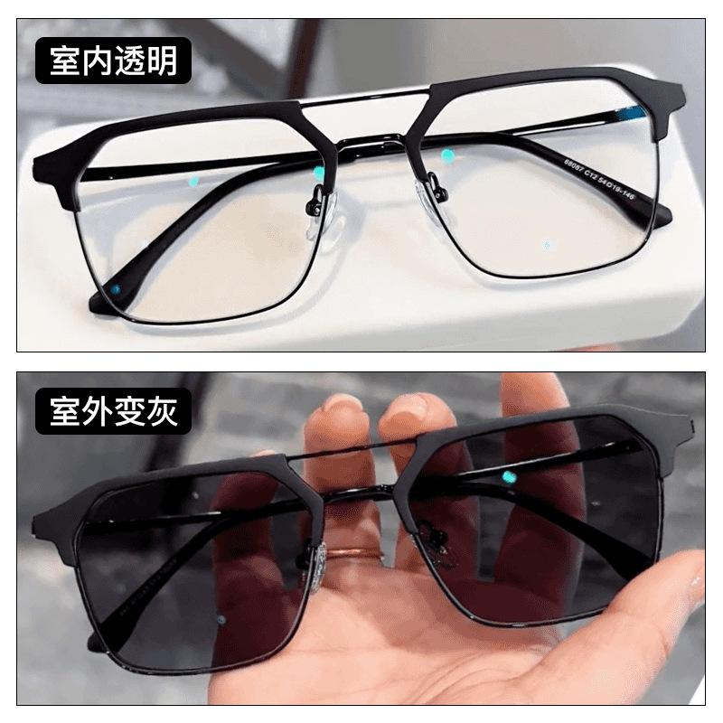 Color-changing half-frame myopia glasses, men's large frame looks thin and handsome, and flat light mirrors can be equipped with prescription lenses