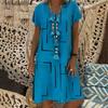 Women Summer Dress V Neck Short Sleeve A Line Printed Dress Abstract Swirl Pattern Red White Casual Everyday Dress Fashion