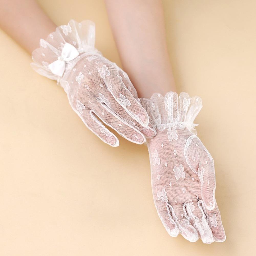 Bow Bridal Gloves Breathable Mesh Lace Gloves Gift Wedding Mittens  Bridesmaids