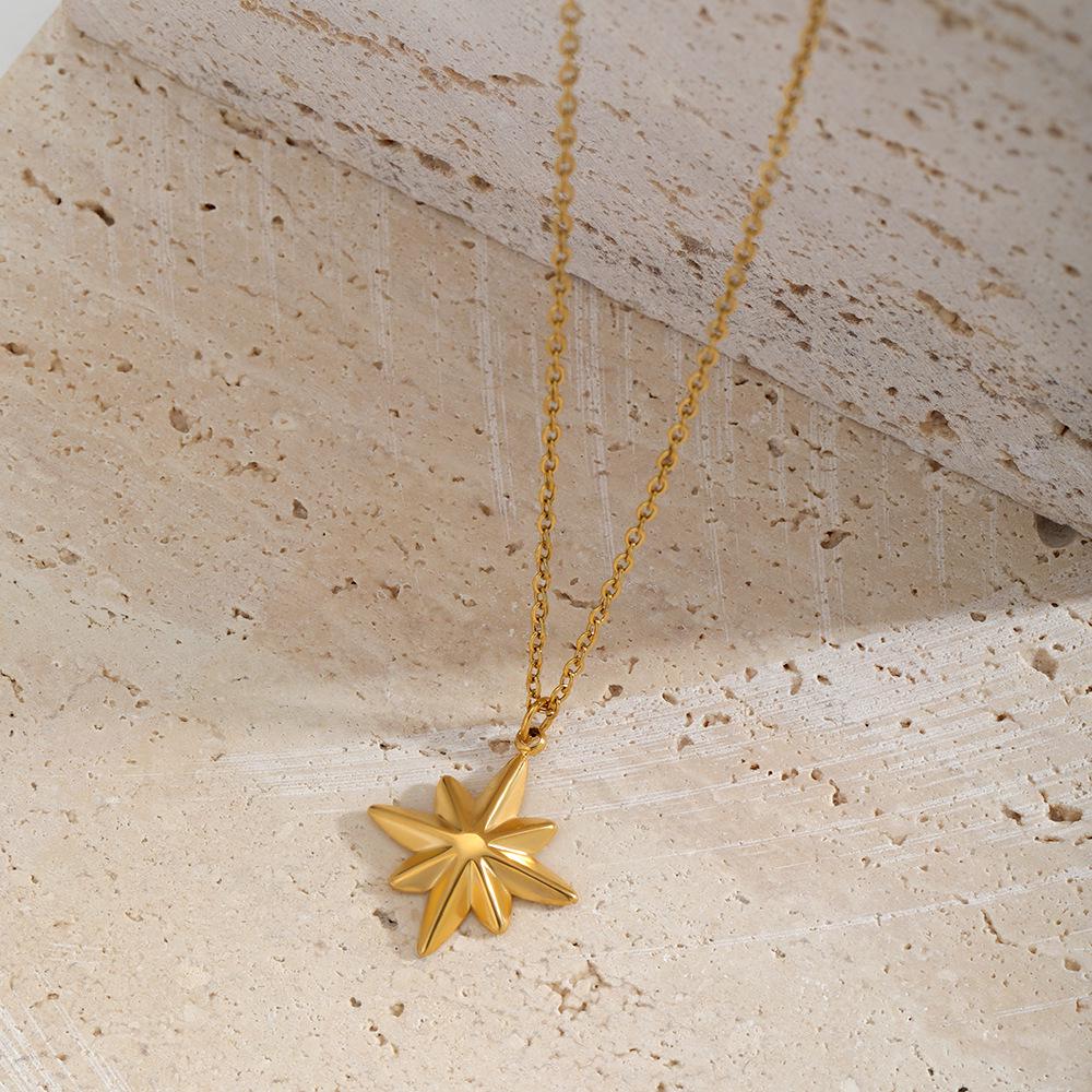 18K Gold-Plated Titanium Star Necklace & Earrings Set - Waterproof, Non-Fading, Retro Style
