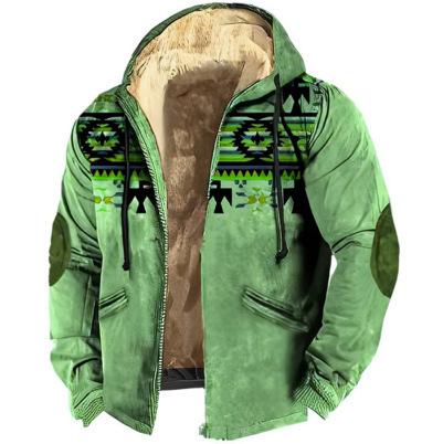 Indian Totem Print Cotton Suit Men'S Loose Lamb Wool Inner Western Style Warm Hooded Jacket Top