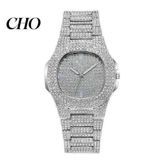 Eye-catching Wristwatch Quartz Watch with Full Diamond Bezel And Dial High Accuracy Sparkling Trendy Hip-Hop Style for Daily Party Fashion Statement