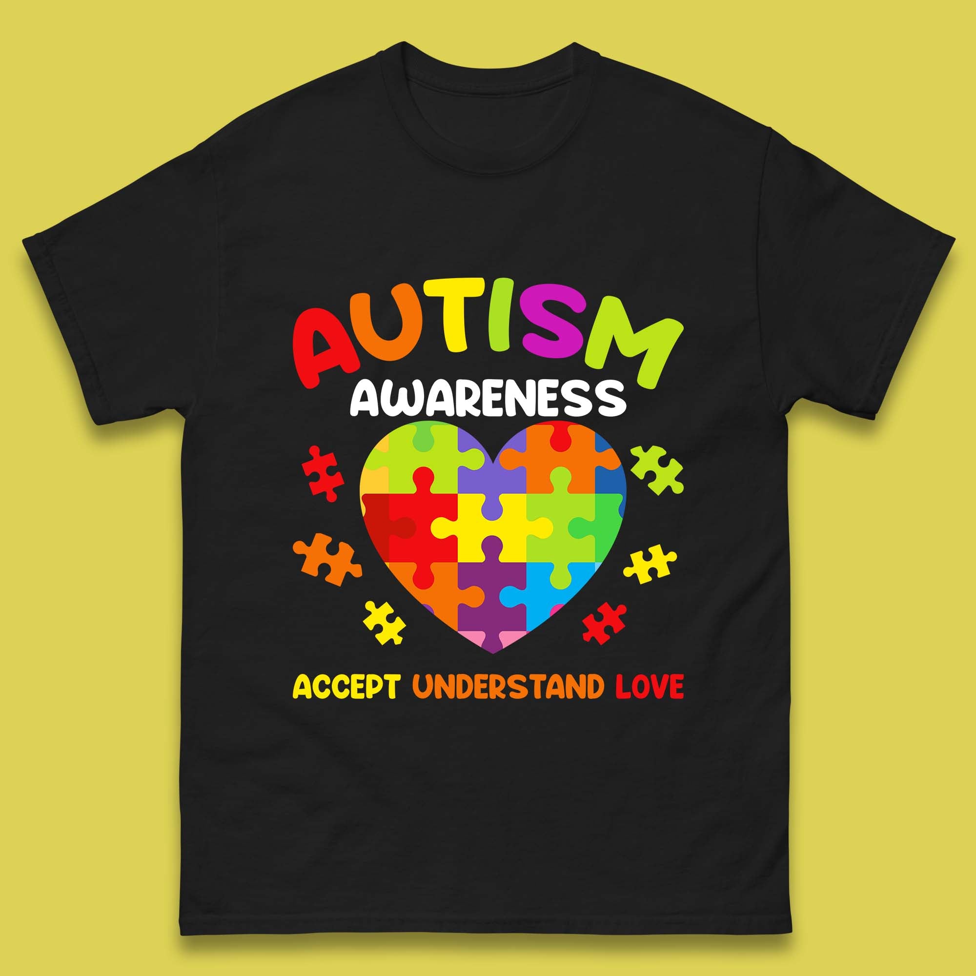 Autism Awareness Accept Understand Love Puzzle Heart Autism Support Mens Tee Top L